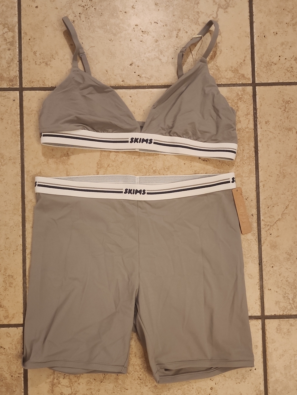 SKIMS Light Gray Bralette & High-Waist Bike Short Set